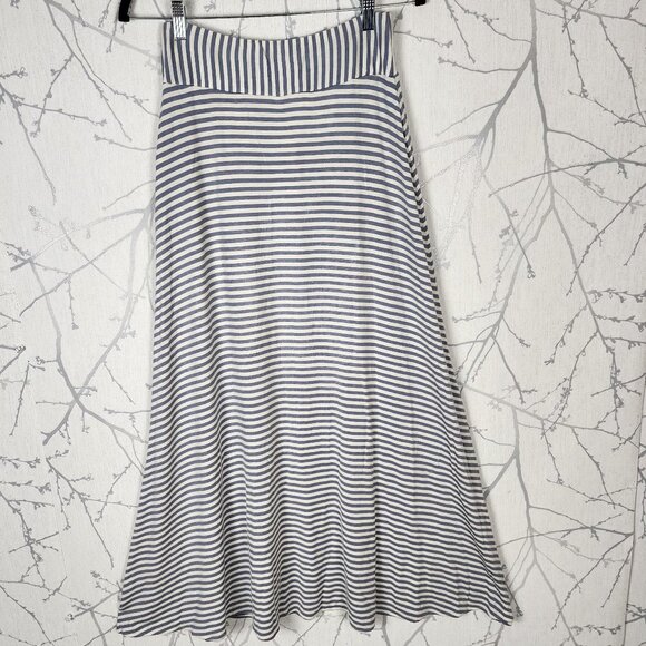 Odille Blue Gray Striped Jersey Knit Pull On Flowy Maxi Skirt - Picture 2 of 4